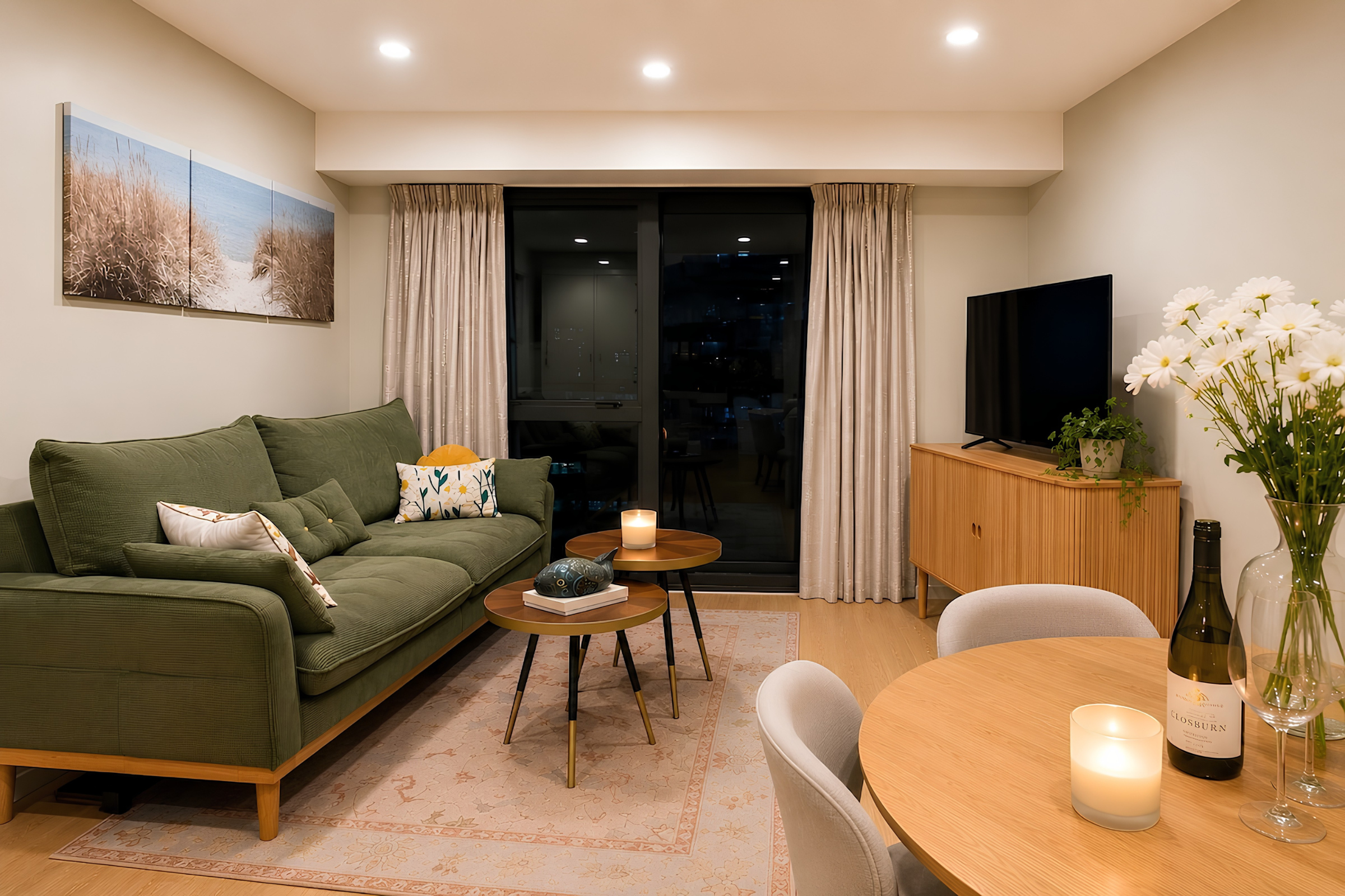 A photo of a spacious vacation rental overlooking the Auckland skyline by Zodiak Stays perfect for leisure stays and corporate accommodation.